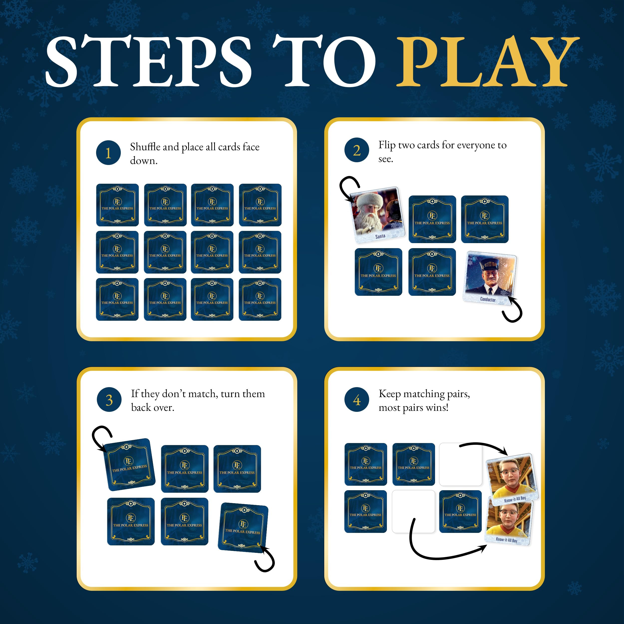 MasterPieces Polar Express Matching Game – 18 Pairs of Memory Cards for Kids Ages 3+