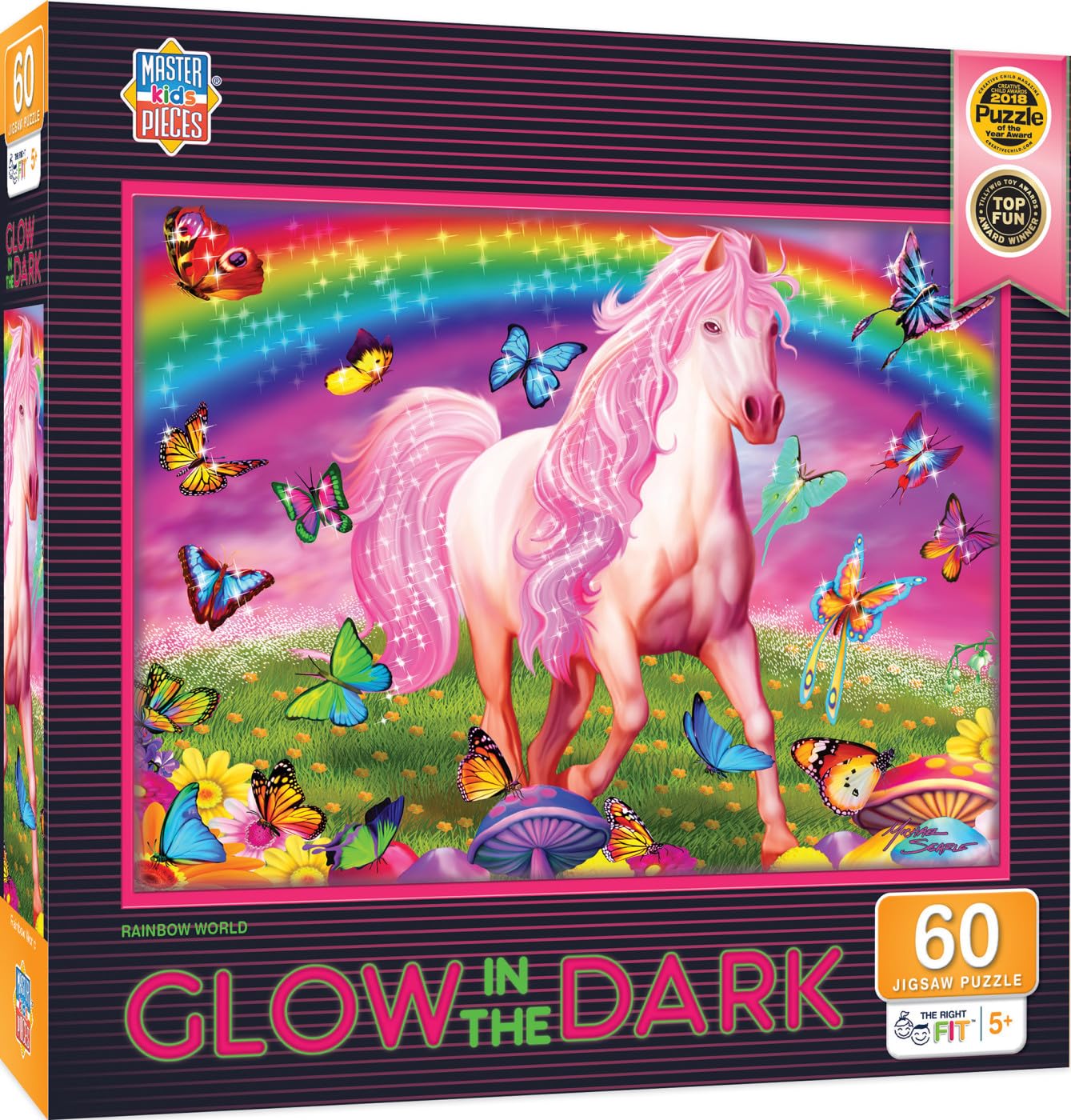 MasterPieces Rainbow World 60-Piece Glow-in-the-Dark Jigsaw Puzzle - 14x19 Inch - Screen-Free Activity for Kids