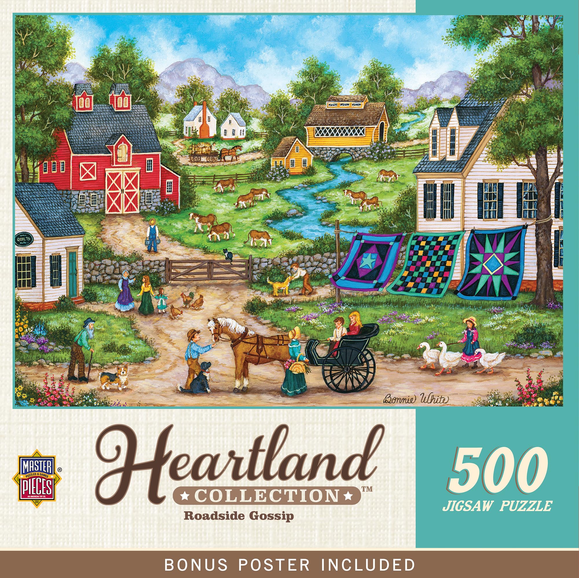 MasterPieces Roadside Gossip 550 Piece Folk Art Jigsaw Puzzle – 15x21 Inch, Recycled Materials