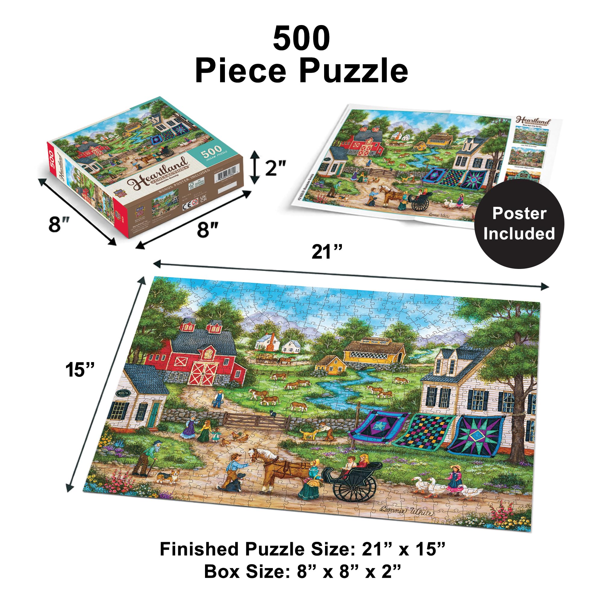 MasterPieces Roadside Gossip 550 Piece Folk Art Jigsaw Puzzle – 15x21 Inch, Recycled Materials