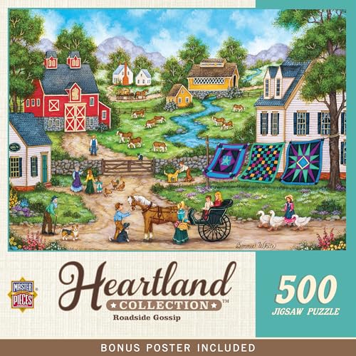 MasterPieces Roadside Gossip 550 Piece Folk Art Jigsaw Puzzle – 15x21 Inch, Recycled Materials