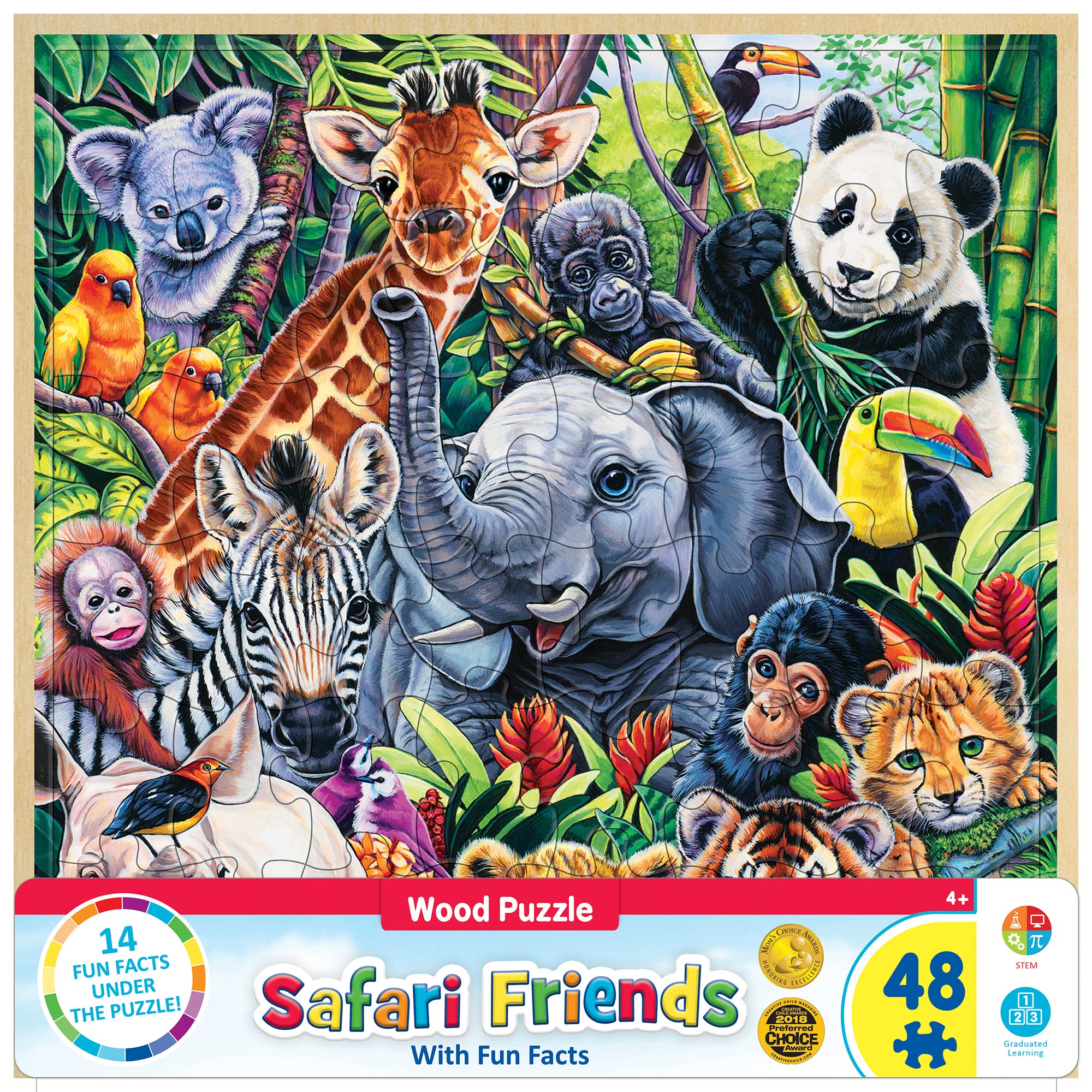 Masterpieces Safari Friends 48-Piece Wooden Jigsaw Puzzle with Hidden Fun Facts