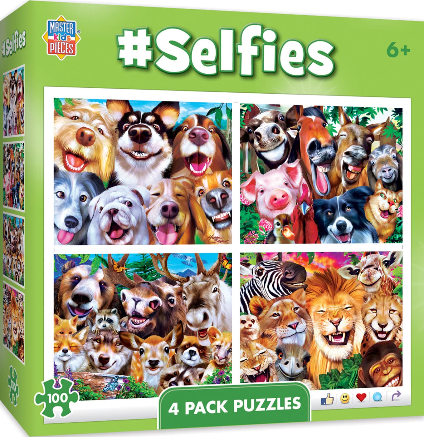 MasterPieces Silly Animals 4-Pack 100-Piece Jigsaw Puzzles for Kids Ages 6+
