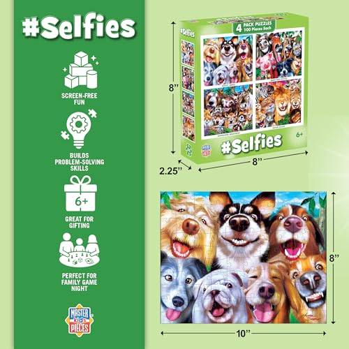 MasterPieces Silly Animals 4-Pack 100-Piece Jigsaw Puzzles for Kids Ages 6+