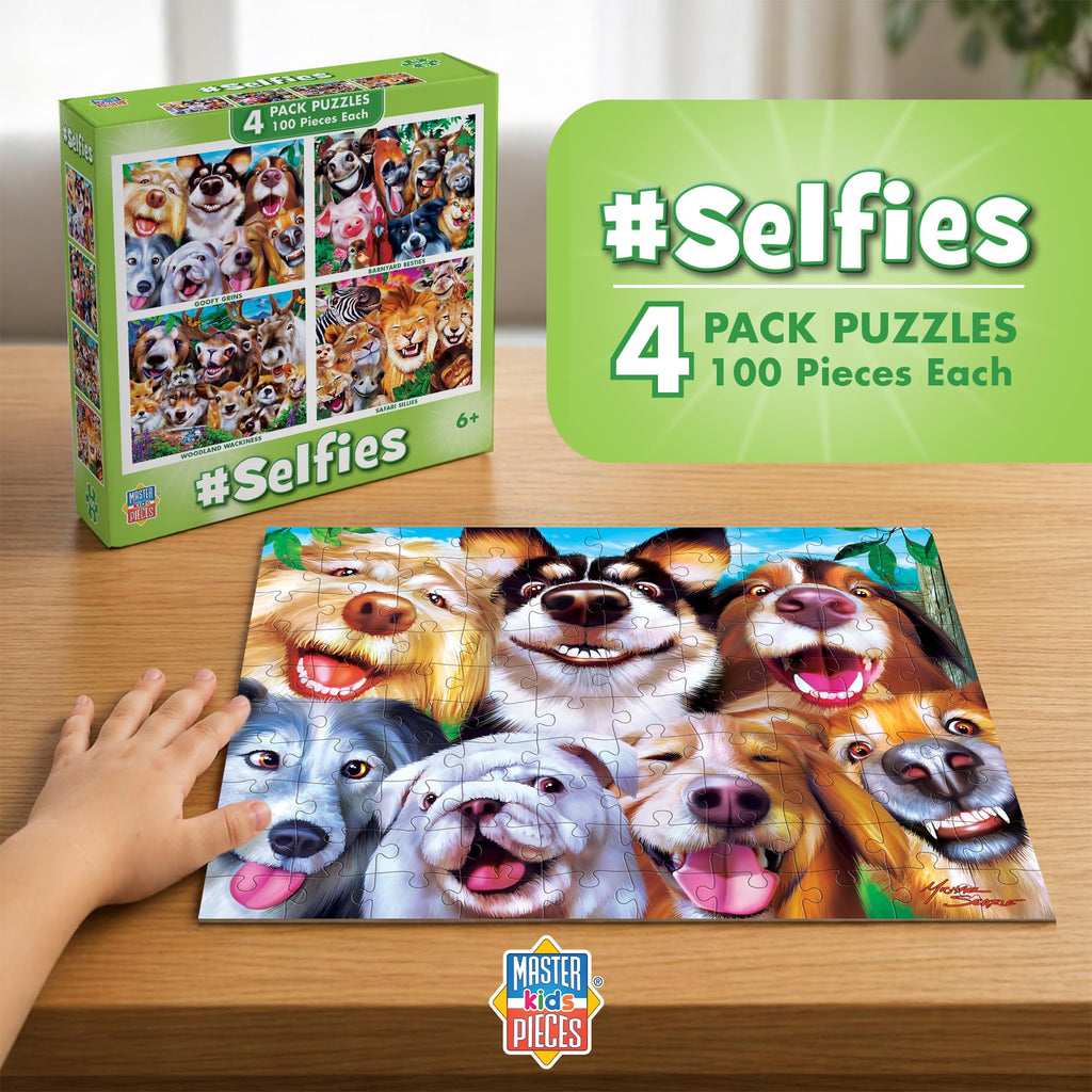MasterPieces Silly Animals 4-Pack 100-Piece Jigsaw Puzzles for Kids Ages 6+