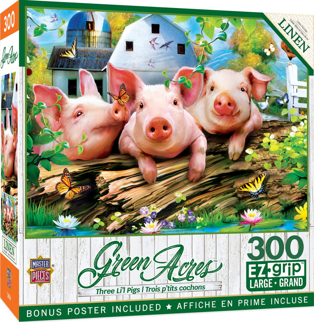 MasterPieces Three Lil’ Pigs 300-Piece Jigsaw Puzzle – Large EZ Grip Pieces for Kids, Seniors, and Family Fun