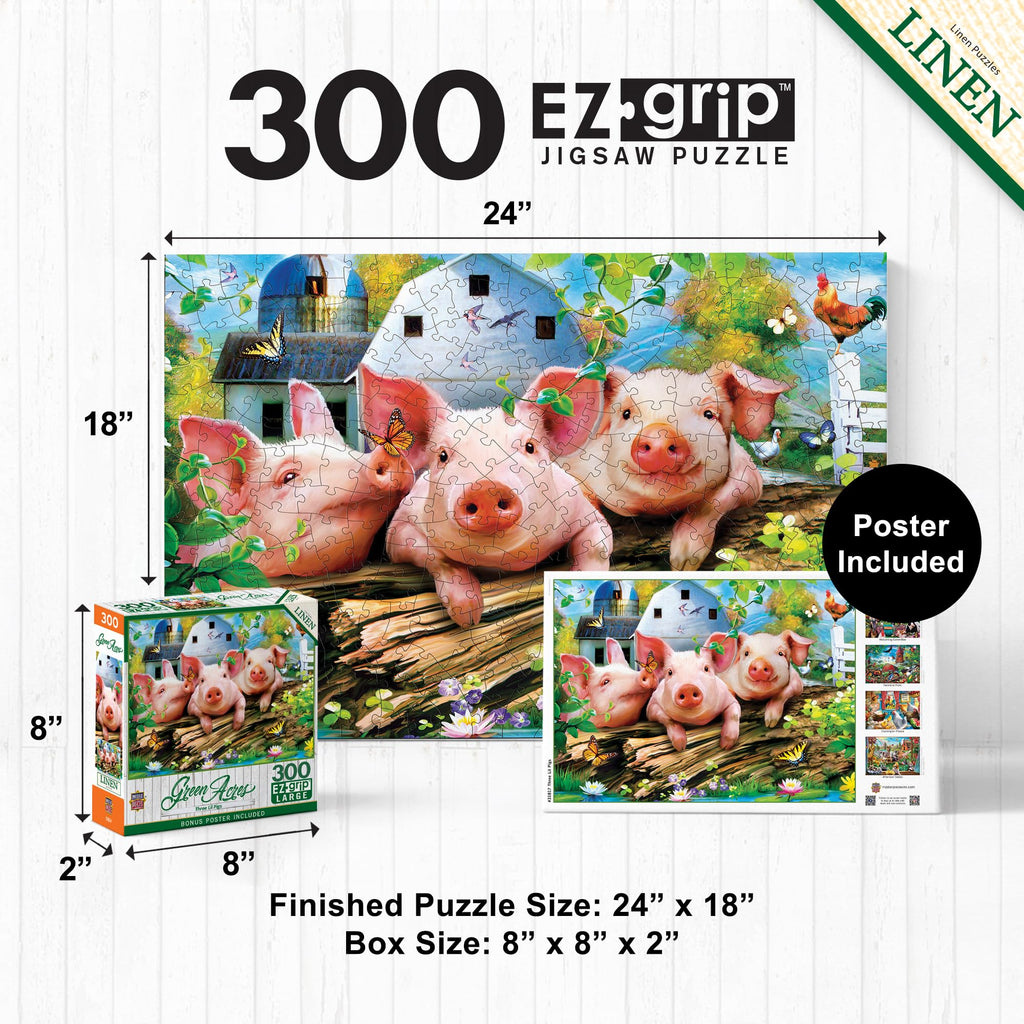 MasterPieces Three Lil’ Pigs 300-Piece Jigsaw Puzzle – Large EZ Grip Pieces for Kids, Seniors, and Family Fun