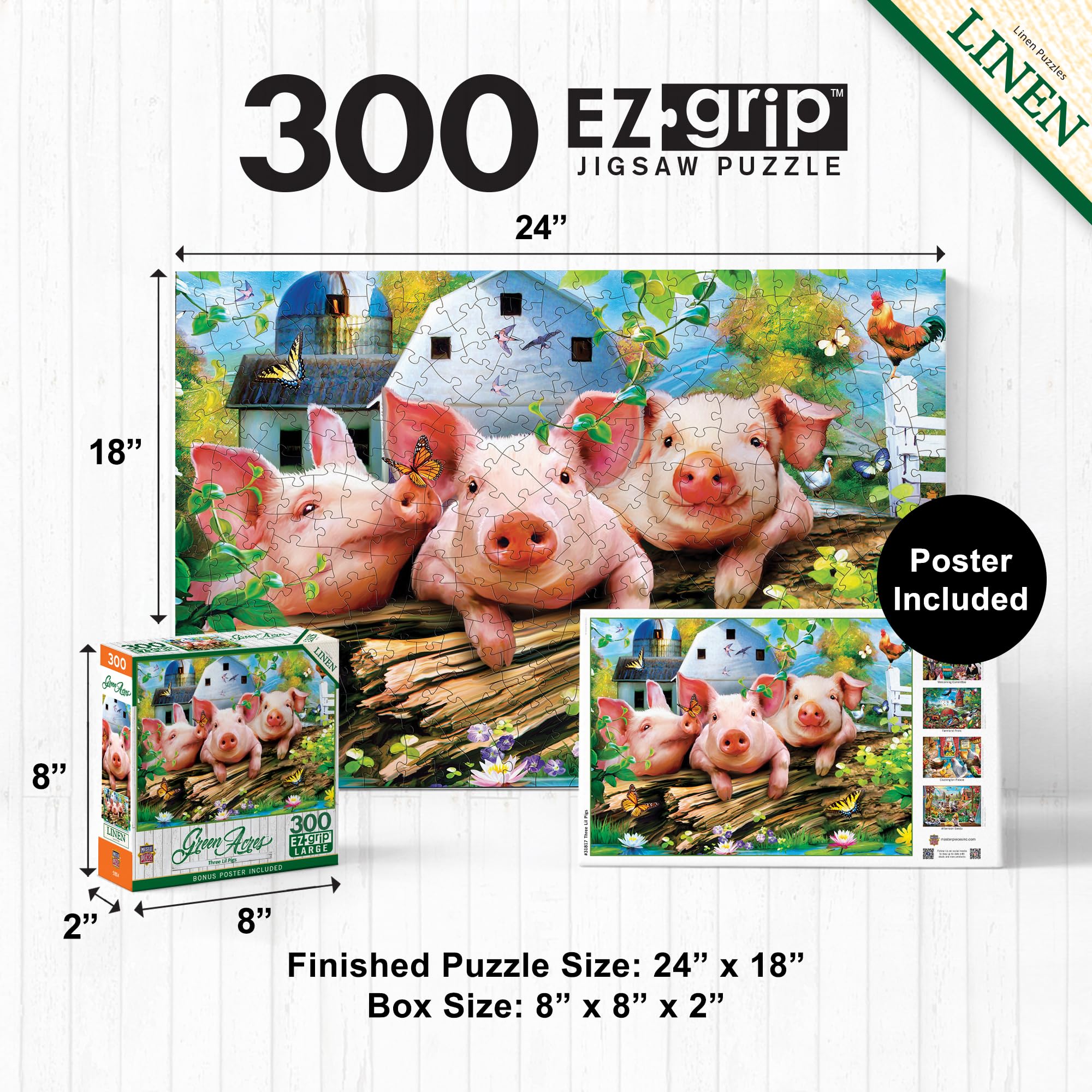 MasterPieces Three Lil’ Pigs 300-Piece Jigsaw Puzzle – Large EZ Grip Pieces for Kids, Seniors, and Family Fun