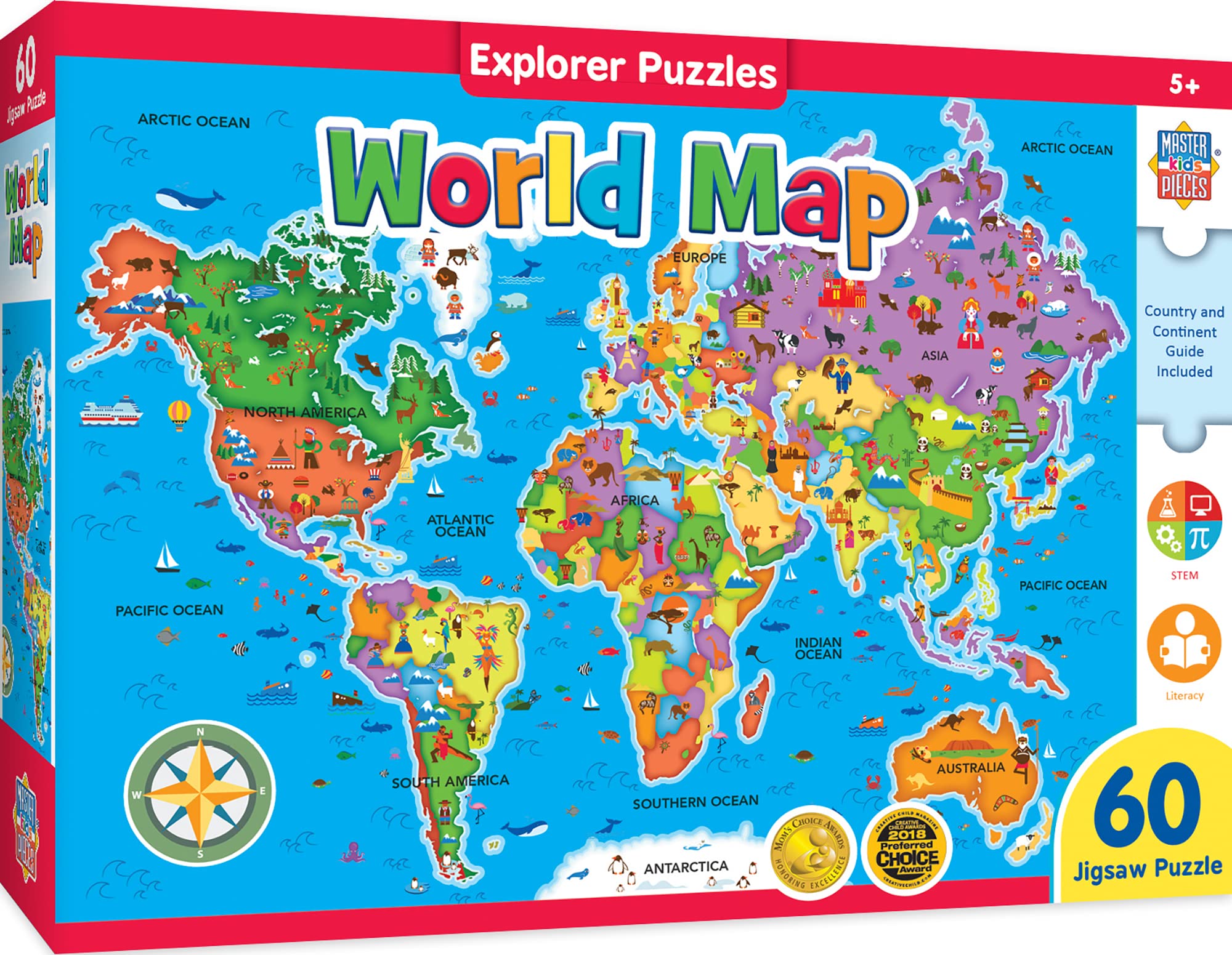 MasterPieces World Map Puzzle for Kids – 60 Pieces, 16.5x12.75 Inches