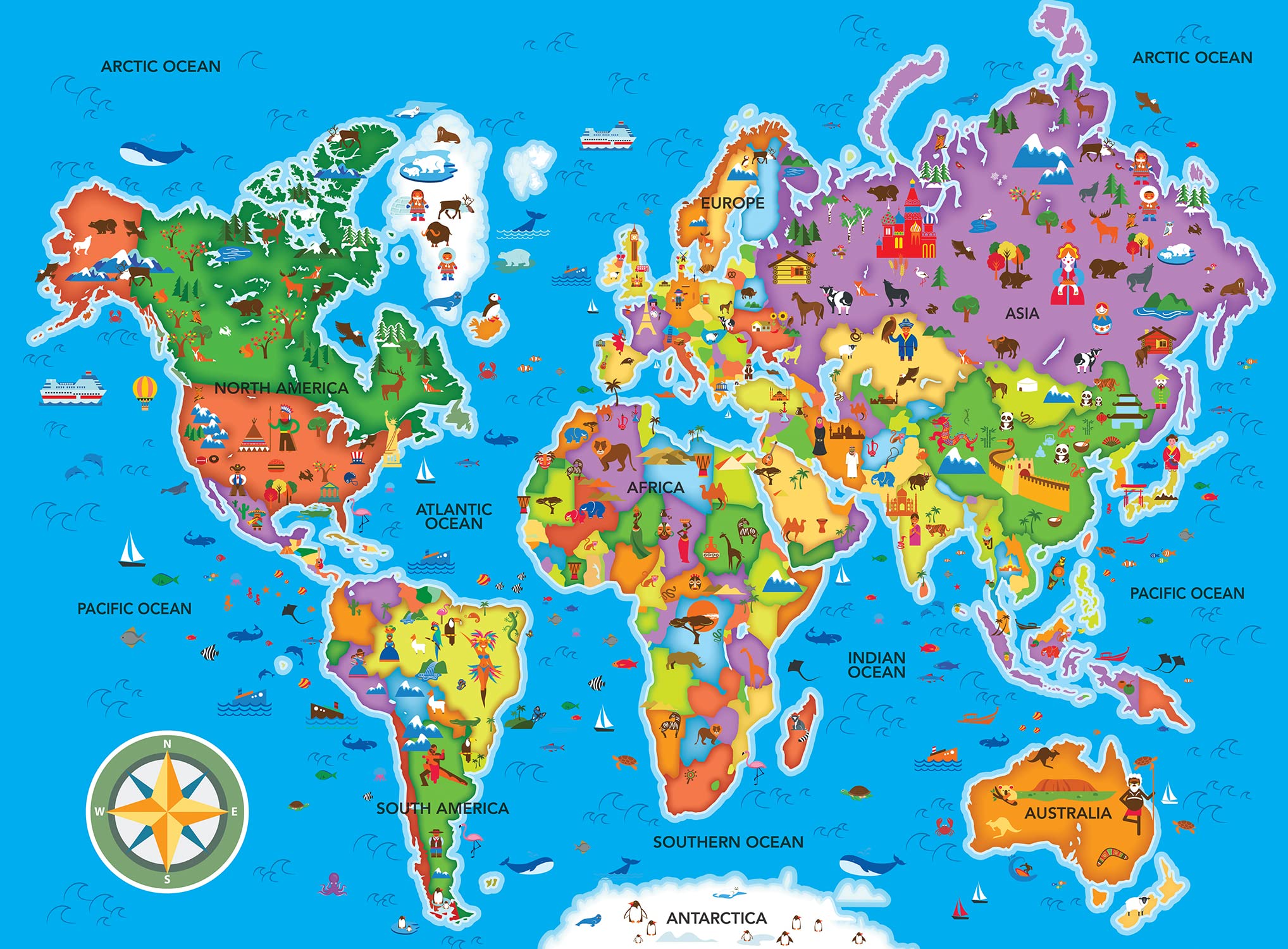 MasterPieces World Map Puzzle for Kids – 60 Pieces, 16.5x12.75 Inches