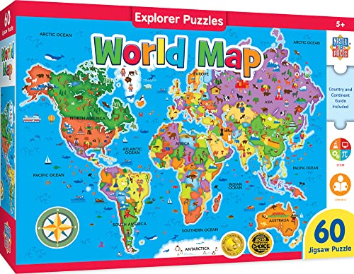 MasterPieces World Map Puzzle for Kids – 60 Pieces, 16.5x12.75 Inches