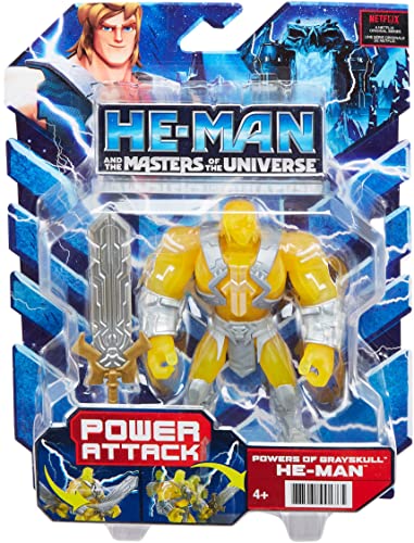 Masters of the Universe He-Man Powers of Grayskull Action Figure with Spring-Loaded Attack and Sword - 5.5 Inches