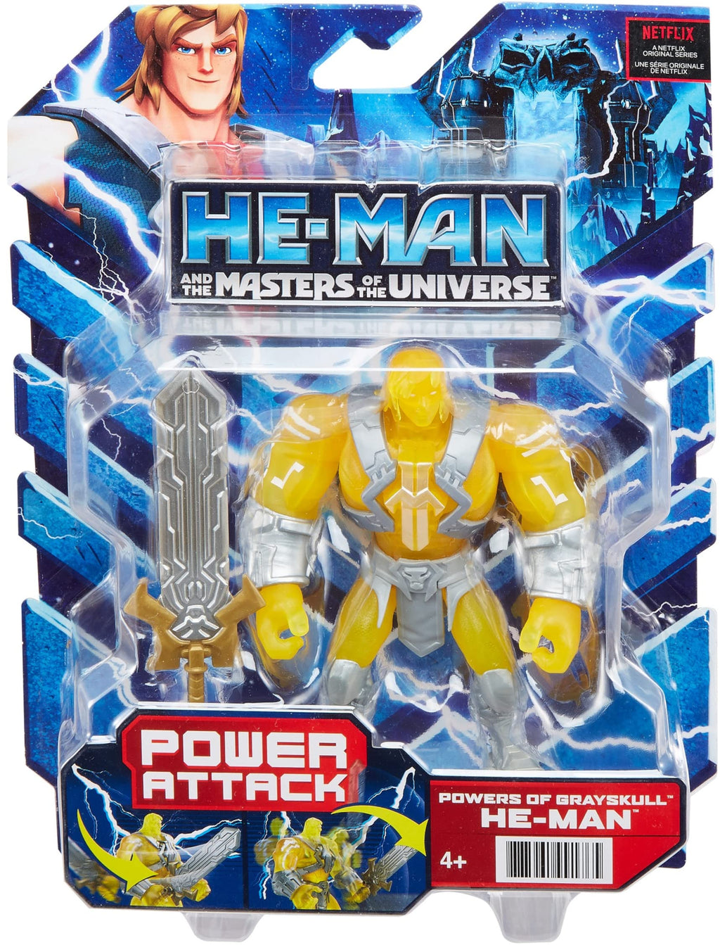 Masters of the Universe He-Man Powers of Grayskull Action Figure with Spring-Loaded Attack and Sword - 5.5 Inches