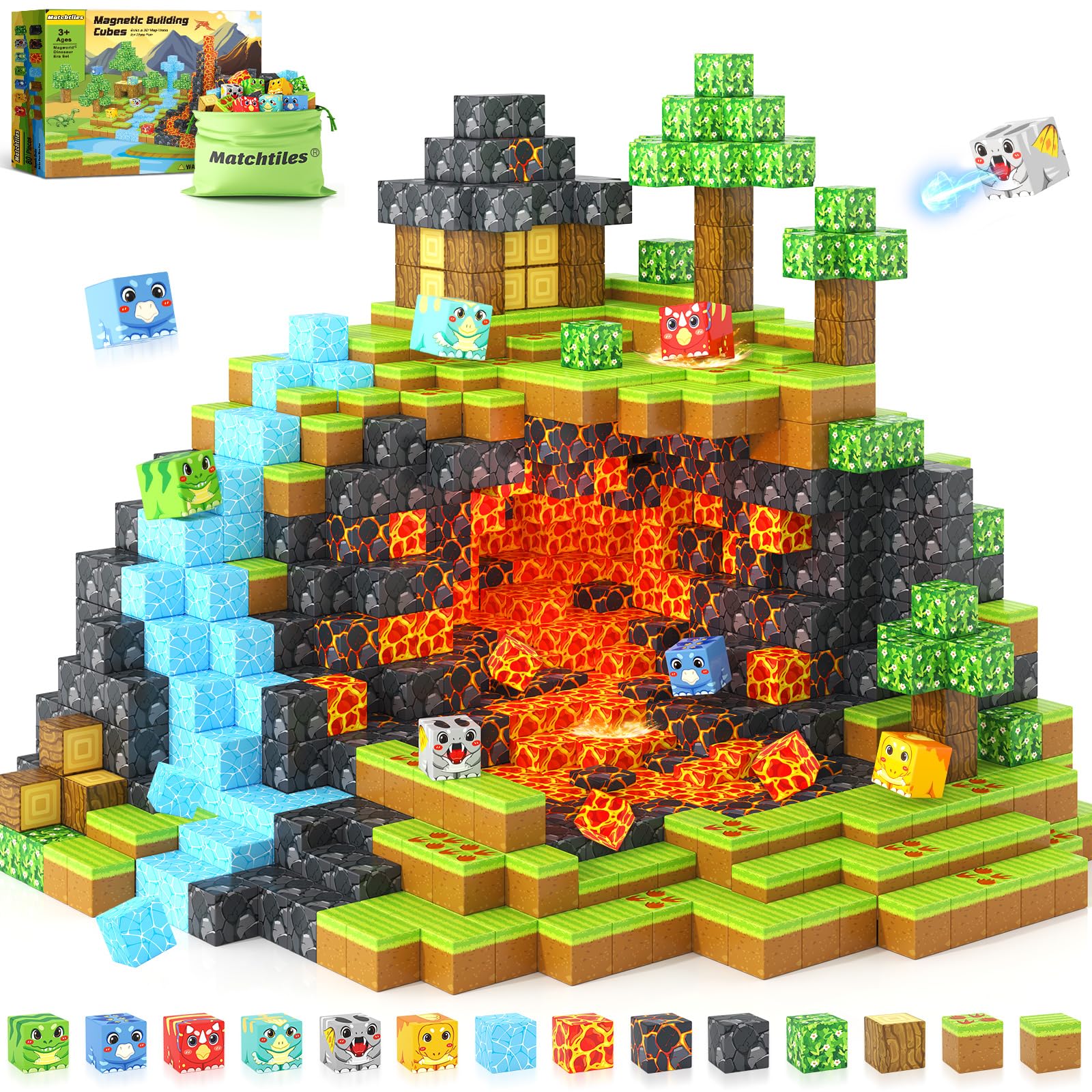 Matchtiles Magnetic Dinosaur Building Set with 5 UV-Reactive Tiles for Ages 3+