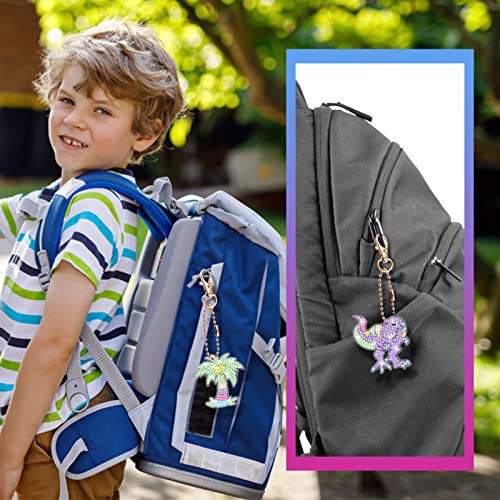 MATHARAGO Dinosaur Diamond Painting Keychain Kit - 5D Gems, 5 DIY Keychains for Kids Ages 6-12
