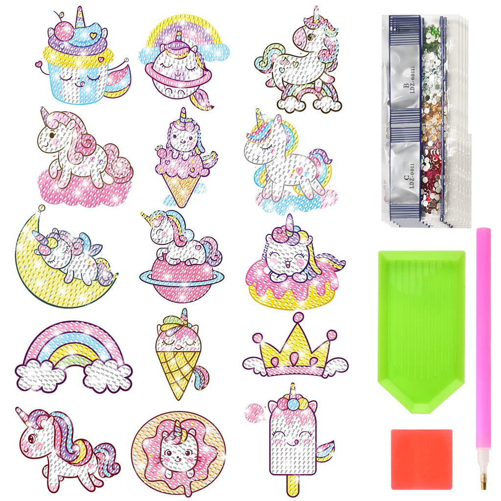 MATHARAGO Unicorn Diamond Painting Kit – 15pcs Diamond Dots Art for Kids with 1000+ Sparkling Stickers