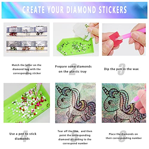 MATHARAGO Unicorn Diamond Painting Kit – 15pcs Diamond Dots Art for Kids with 1000+ Sparkling Stickers