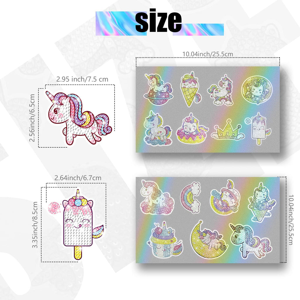 MATHARAGO Unicorn Diamond Painting Kit – 15pcs Diamond Dots Art for Kids with 1000+ Sparkling Stickers