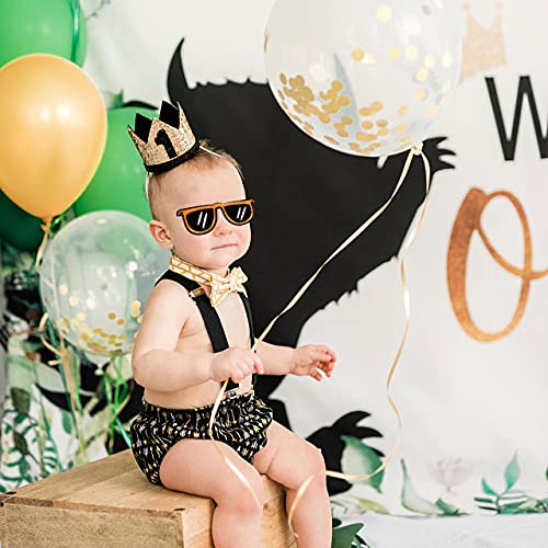 Maticr Glitter First Birthday Crown for Baby Boy - 1st Bday Party Hat with Cake Smash Photo Prop and Sash