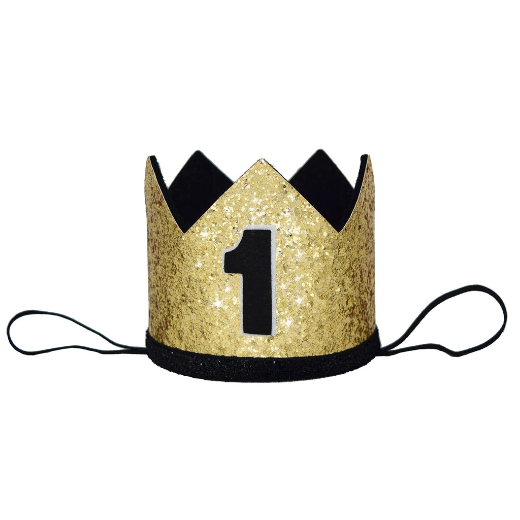 Maticr Glitter First Birthday Crown for Baby Boy - 1st Bday Party Hat with Cake Smash Photo Prop and Sash