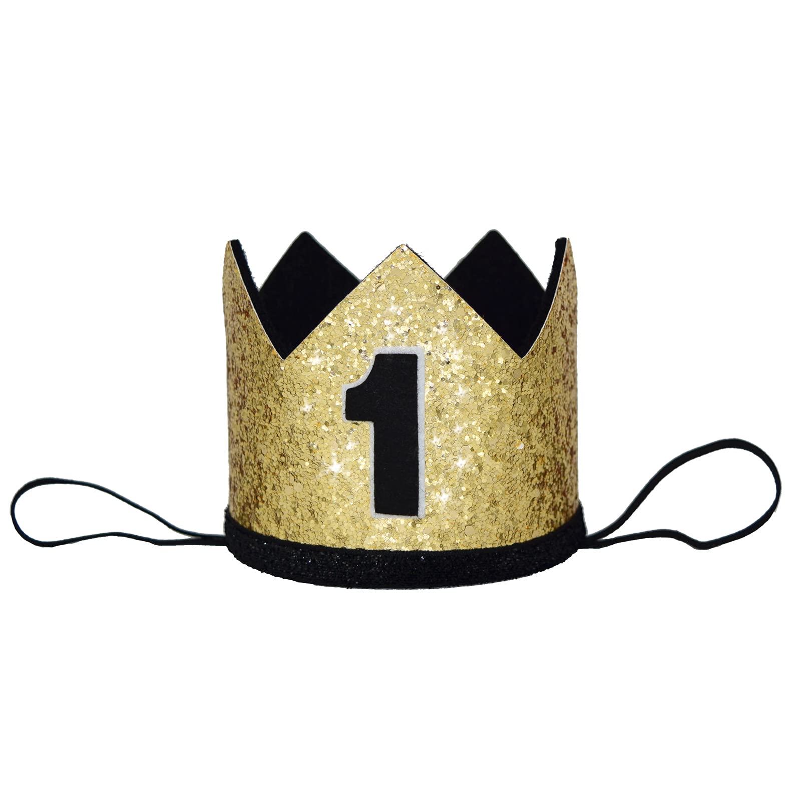 Maticr Glitter First Birthday Crown for Baby Boy - 1st Bday Party Hat with Cake Smash Photo Prop and Sash