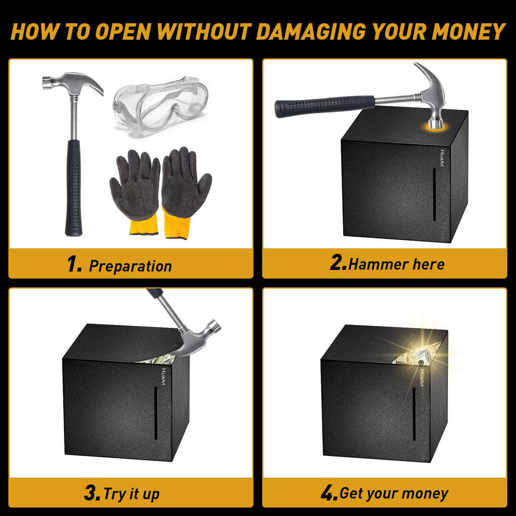 Matte Black Stainless Steel Piggy Bank for Adults – 4.72 Inch, Destroy-to-Open