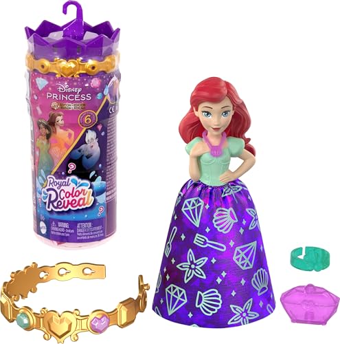 Mattel Disney Princess Royal Color Reveal Small Doll Surprise – 6 Surprises Including Bracelet & Ring