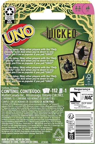Mattel Games UNO Wicked Card Game – Wicked-Themed Deck with Defy Gravity Rule