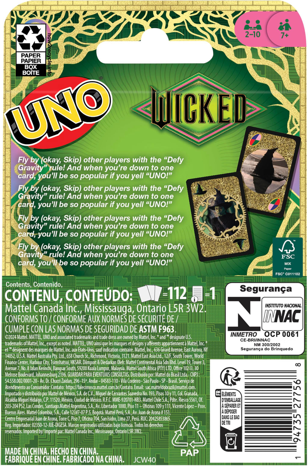 Mattel Games UNO Wicked Card Game – Wicked-Themed Deck with Defy Gravity Rule
