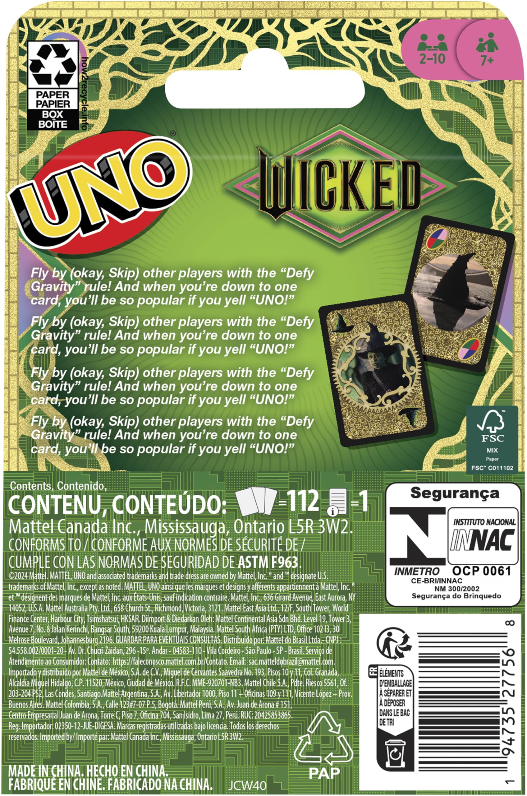 Mattel Games UNO Wicked Card Game – Wicked-Themed Deck with Defy Gravity Rule