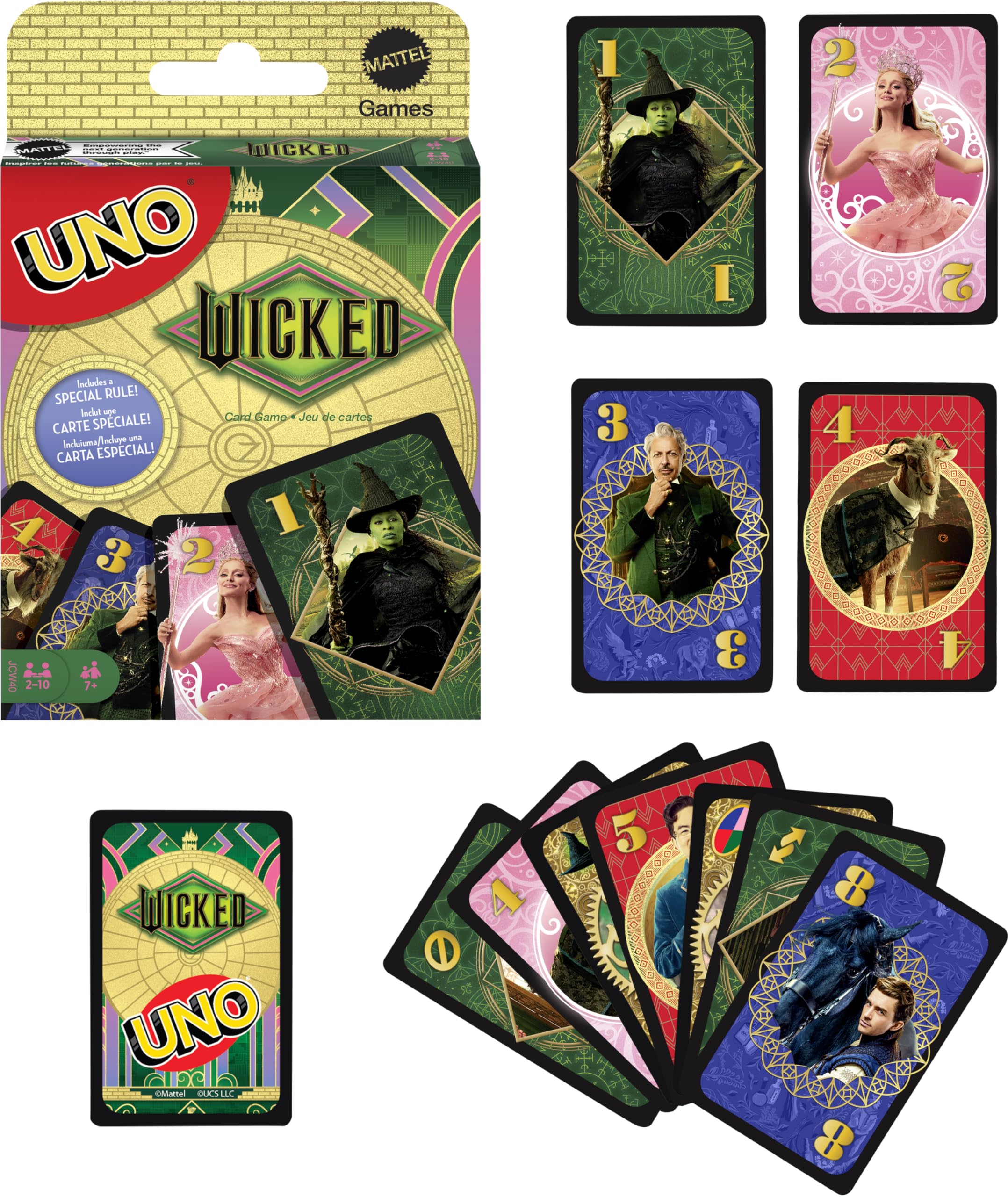 Mattel Games UNO Wicked Card Game – Wicked-Themed Deck with Defy Gravity Rule