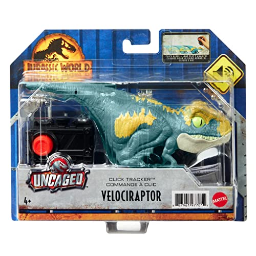 Mattel Jurassic World Dominion Click Tracker Velociraptor 'Blue' Dinosaur Toy with Clicker-Controlled Motion & Sound