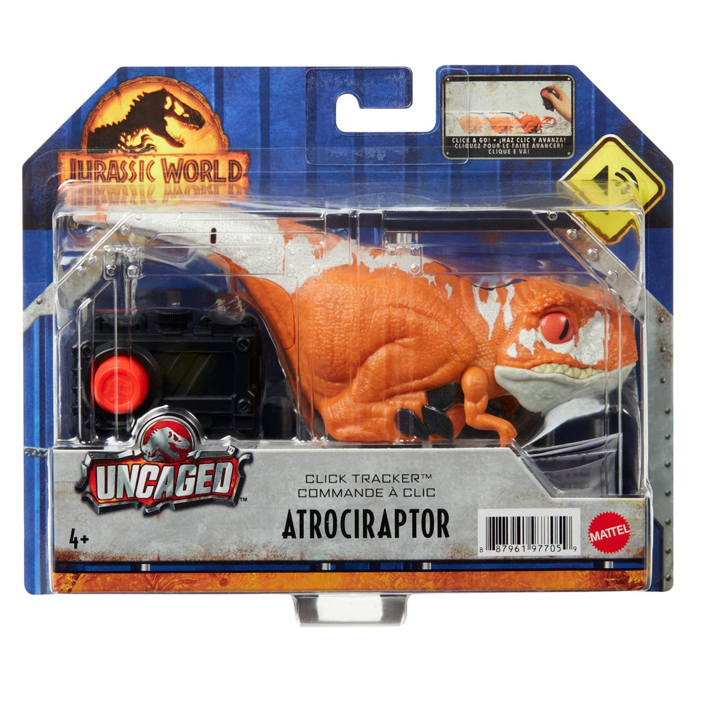 Mattel Jurassic World Dominion Uncaged Click Tracker Atrociraptor Dinosaur Toy, Red