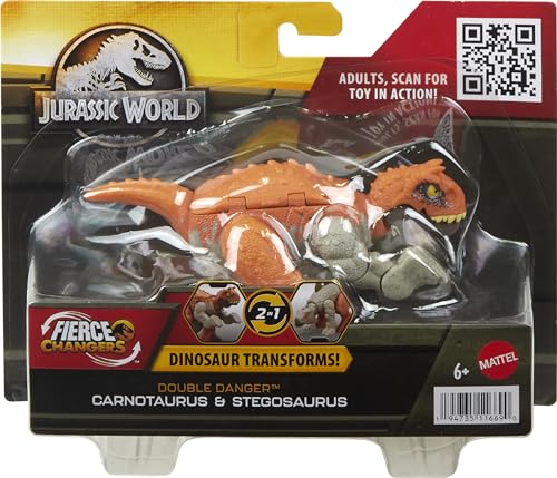 Mattel Jurassic World Fierce Changers 2-in-1 Dinosaur: Carnotaurus to Stegosaurus Transformation (11 Steps)