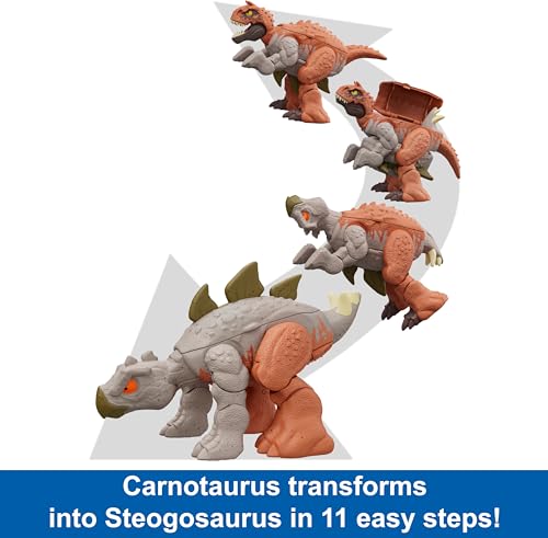 Mattel Jurassic World Fierce Changers 2-in-1 Dinosaur: Carnotaurus to Stegosaurus Transformation (11 Steps)