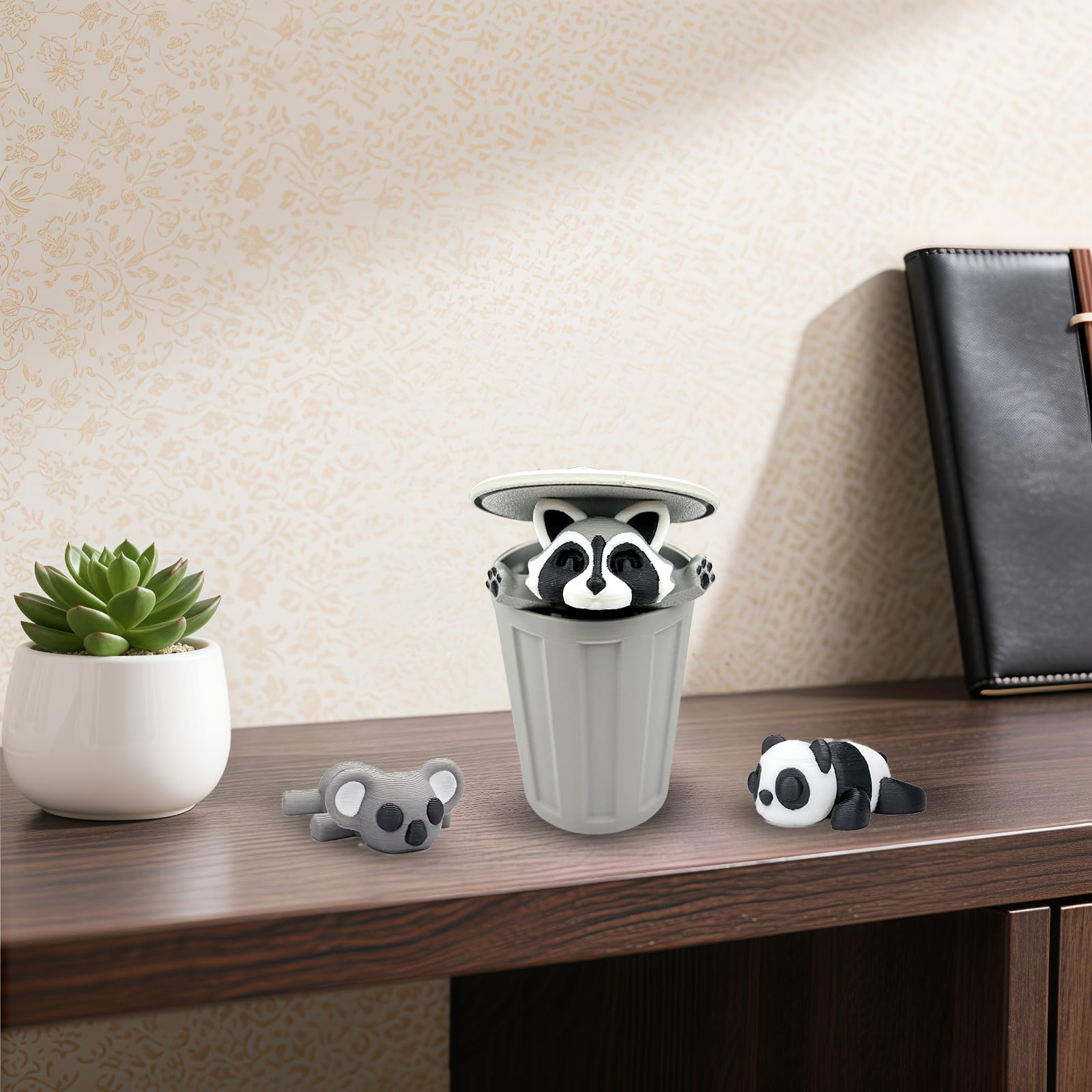 MAVLENT 3D Printed Articulated Raccoon, Panda & Koala Set – Poseable Desk Decor and Stress Reliever