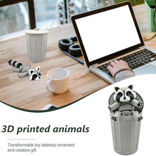 MAVLENT 3D Printed Raccoon Fidget Toy with Trashcan – Articulated Desk Decor for Adults