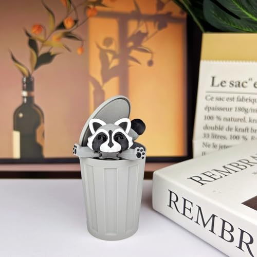 MAVLENT 3D Printed Raccoon Fidget Toy with Trashcan – Articulated Desk Decor for Adults