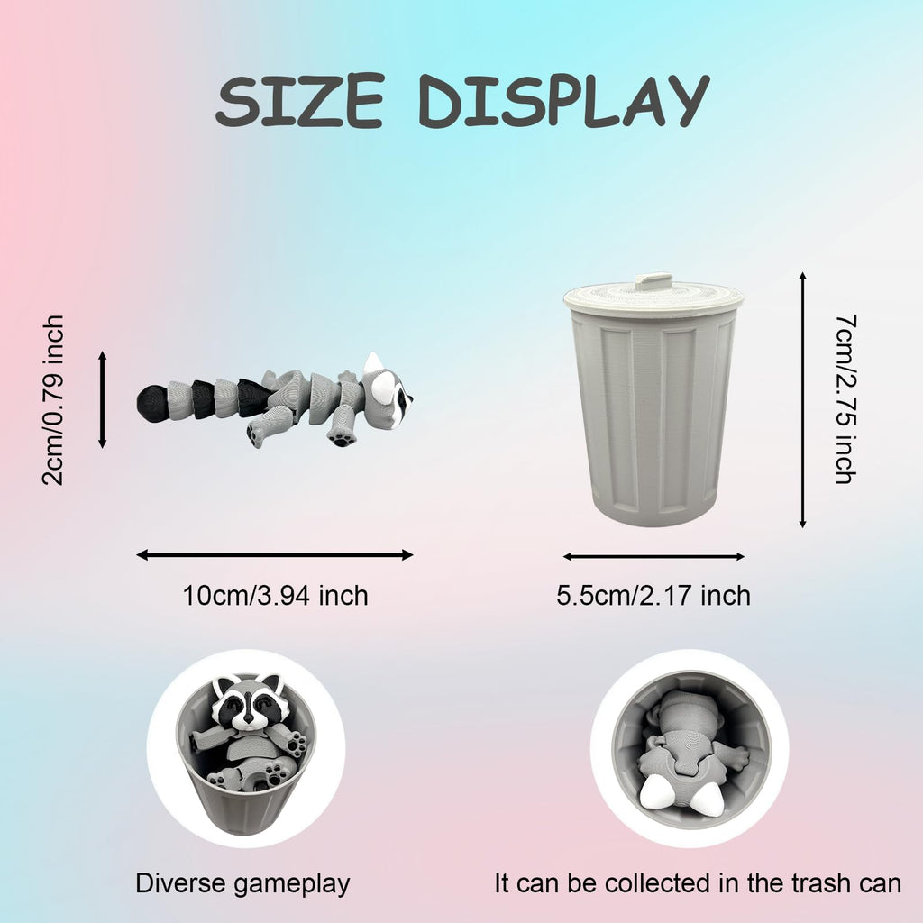 MAVLENT 3D Printed Raccoon Fidget Toy with Trashcan – Articulated Desk Decor for Adults