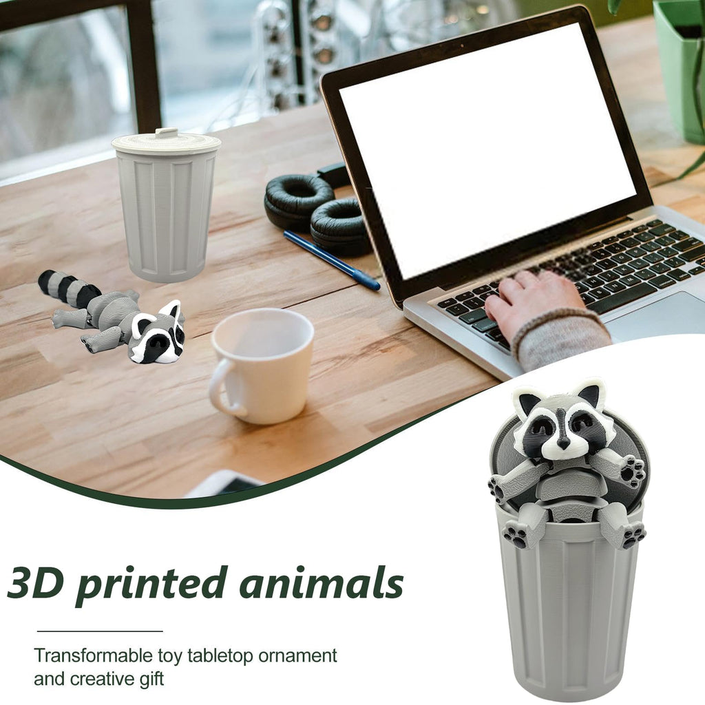MAVLENT 3D Printed Raccoon Fidget Toy with Trashcan – Articulated Desk Decor for Adults