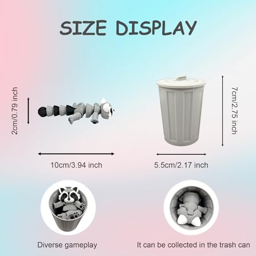 MAVLENT 3D Printed Raccoon Fidget Toy with Trashcan – Articulated Desk Decor for Adults