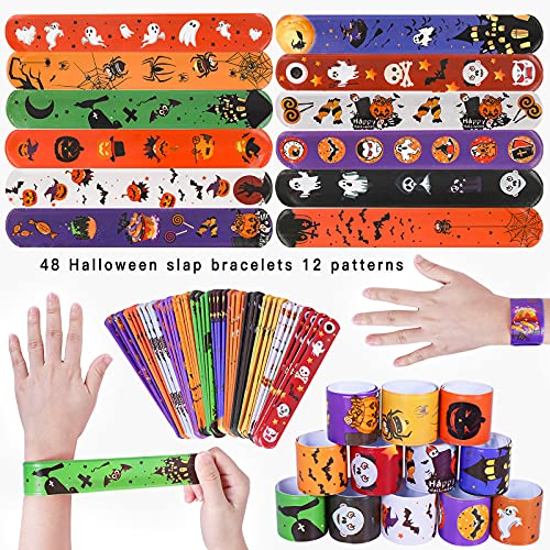 Max Fun 48pcs Halloween Slap Bracelets Party Favors for Kids, 12 Designs