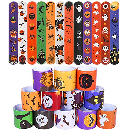 Max Fun 48pcs Halloween Slap Bracelets Party Favors for Kids, 12 Designs