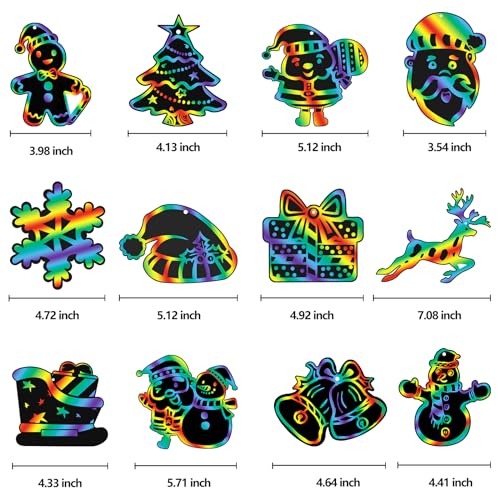 Max Fun Christmas Scratch Art Kit for Kids – 96 Pieces Rainbow Magic Scratch Off Ornaments