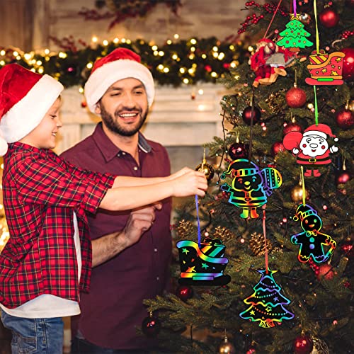 Max Fun Christmas Scratch Art Kit for Kids – 96 Pieces Rainbow Magic Scratch Off Ornaments