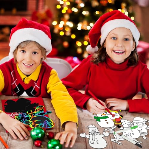 Max Fun Christmas Scratch Art Kit for Kids – 96 Pieces Rainbow Magic Scratch Off Ornaments