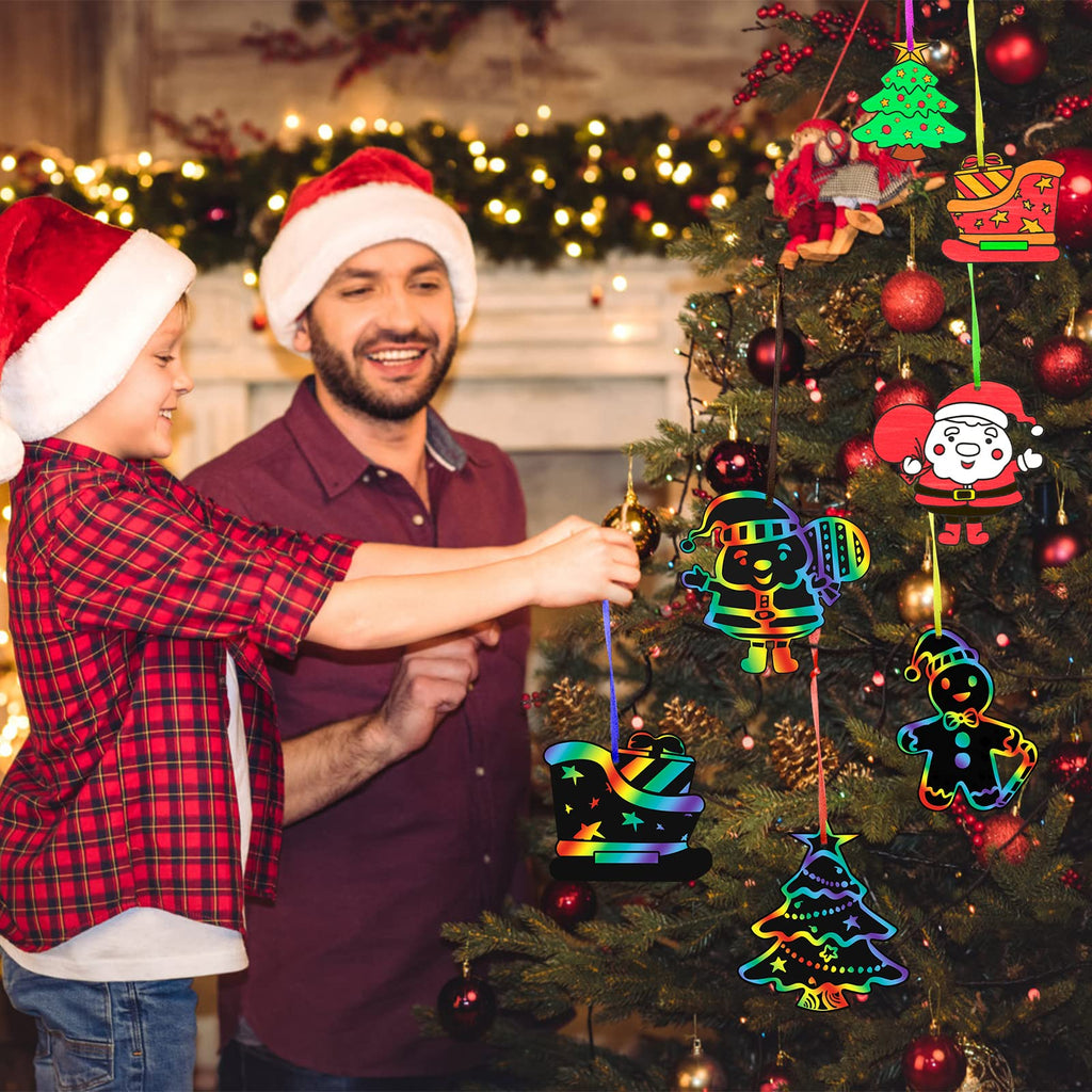 Max Fun Christmas Scratch Art Kit for Kids – 96 Pieces Rainbow Magic Scratch Off Ornaments