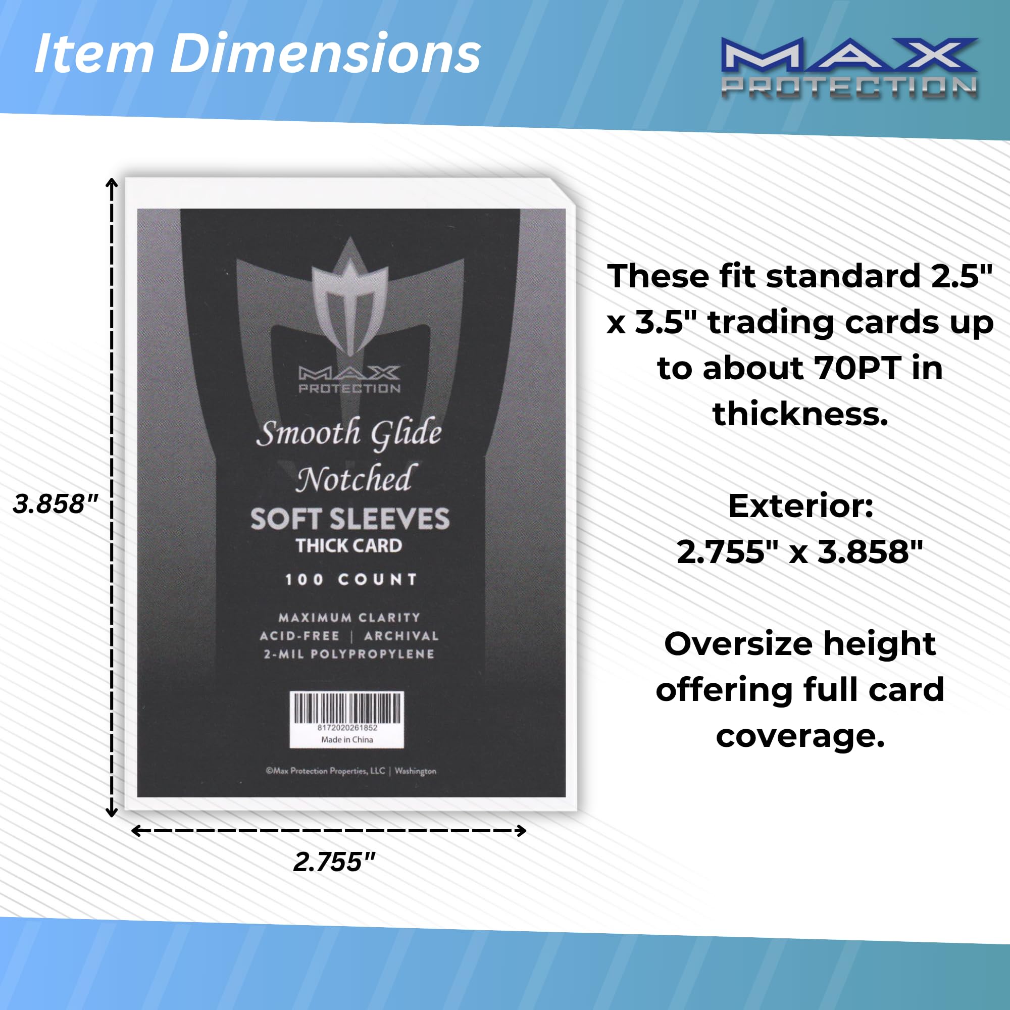 Max Protection Notched Penny Sleeves – 100 Pack Acid-Free Archival Safe Clear Card Holders