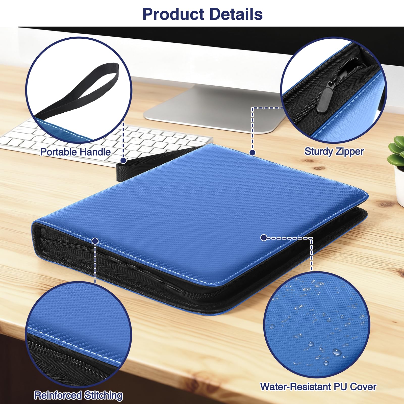 MAXECHO 9-Pocket Trading Card Binder - 1008 Cards, Blue PU Leather Album for Pokémon, MTG, Sports Cards