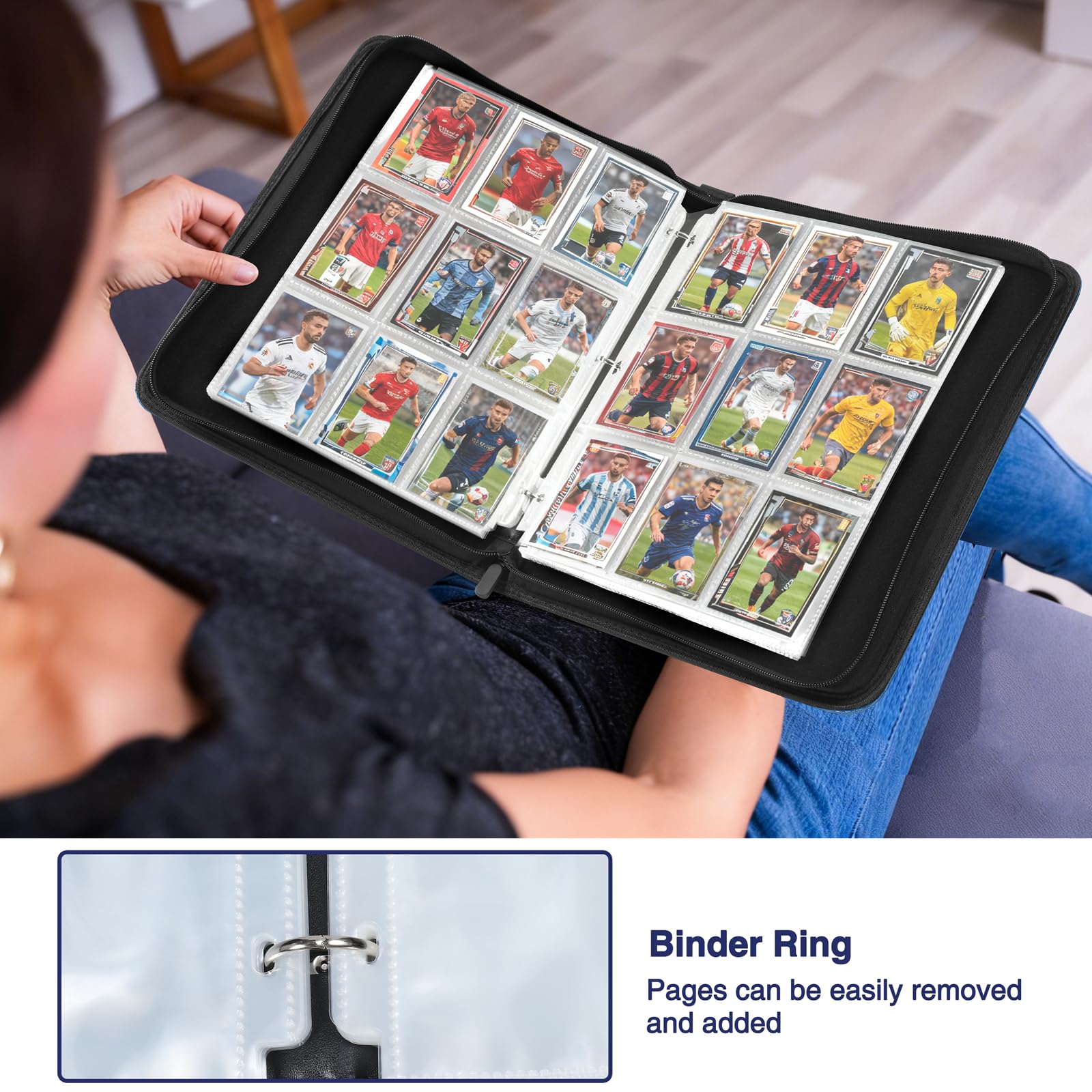 MAXECHO 9-Pocket Trading Card Binder - 1008 Cards, Blue PU Leather Album for Pokémon, MTG, Sports Cards